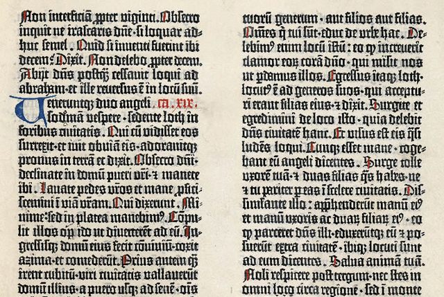 Ausschnitt einer Seite der Gutenberg-Bibel, Bd. 1, Fol. 12r